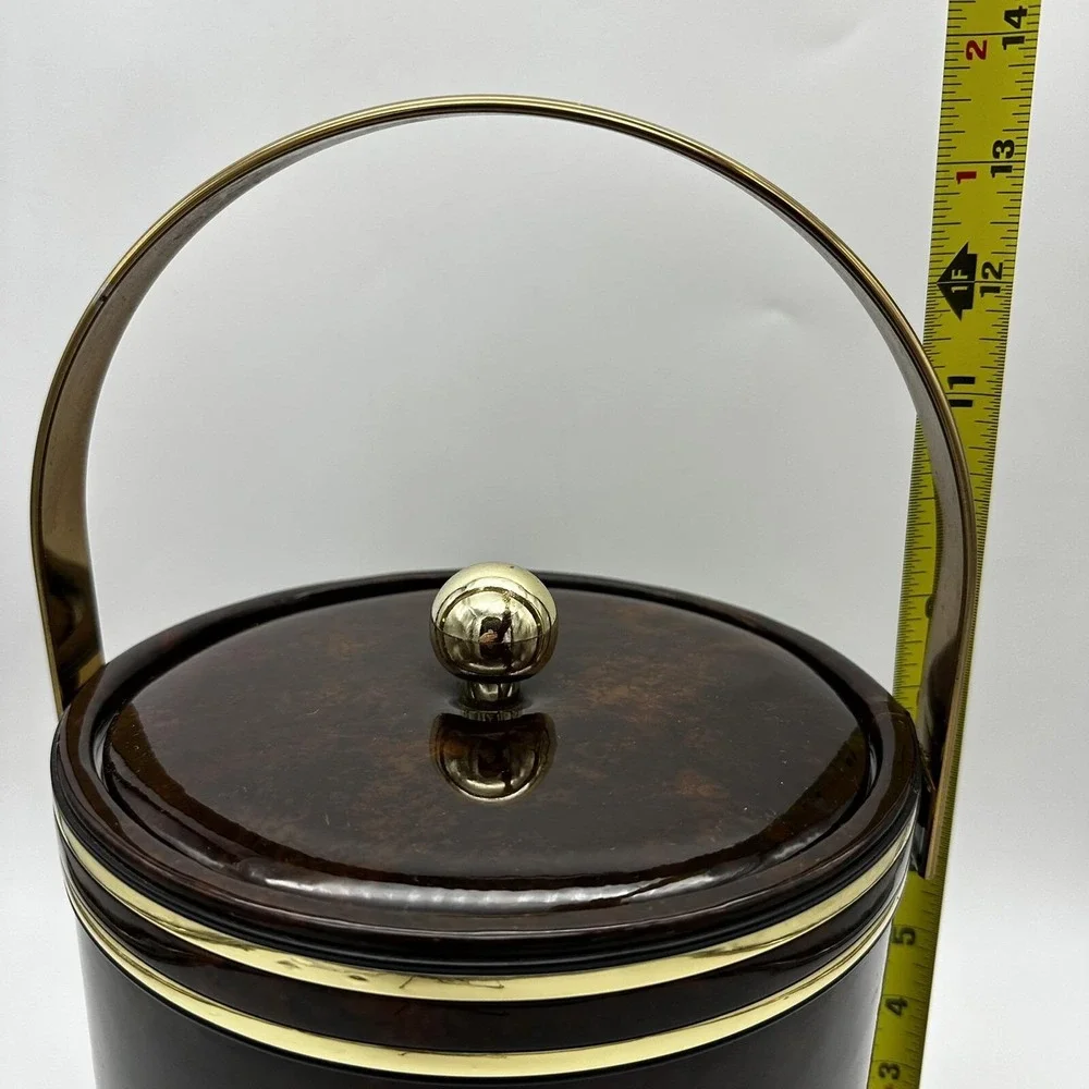 Vtg MCM Faux Tortoise Shell Brown Marbled Vinyl Padded‎ Ice Bucket Handle Core